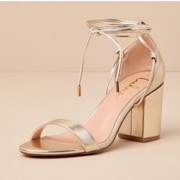 Lulu’s Elegant Gold Strappy Heels - Picture 2 of 9